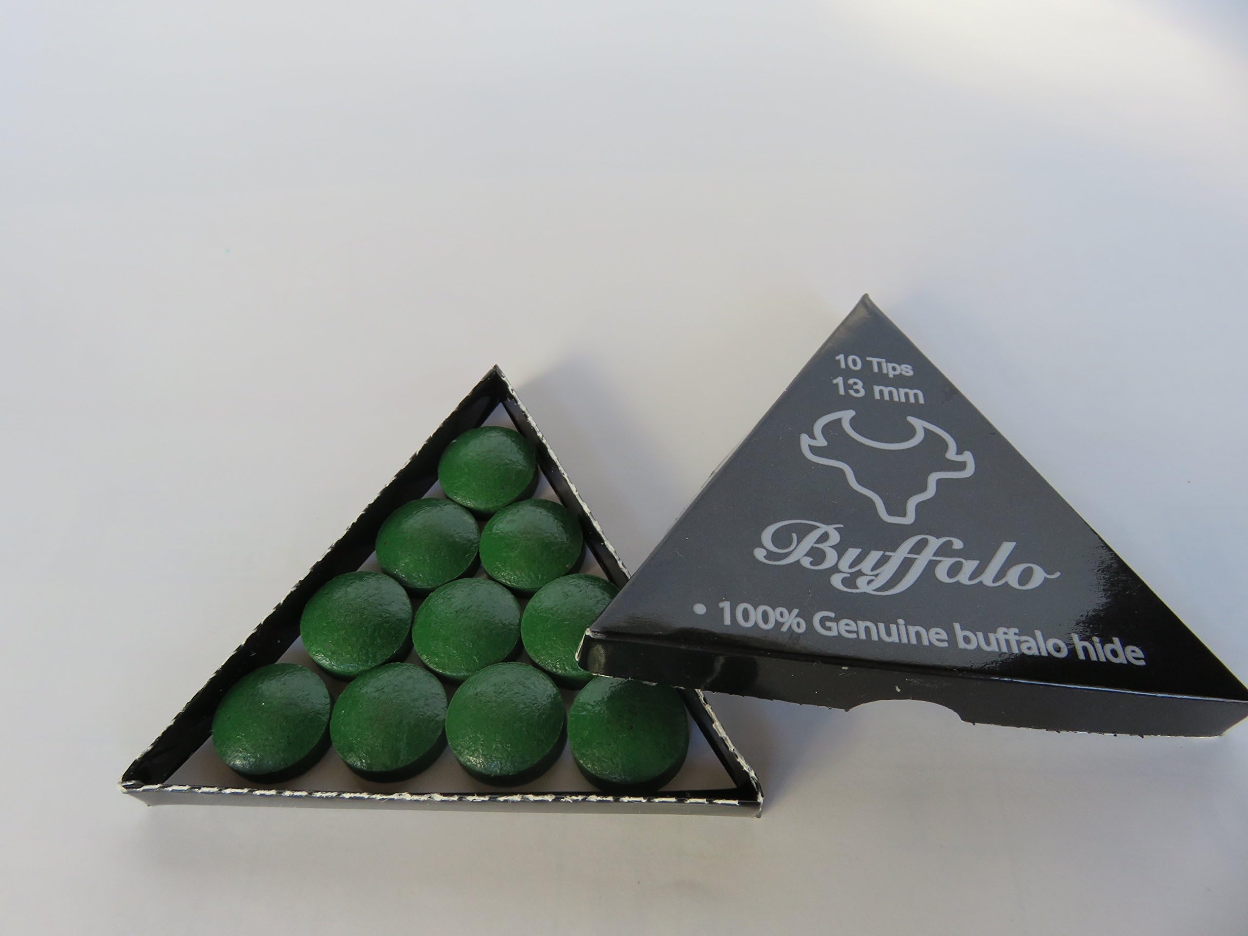 Wonders Shop USA New Billiards Cue Tips Buffalo Hide EXCLUSIVE BUFFALO BRAND - 13 mm HARD Rating - 10 Pieces Per BOX - COLOR GREEN