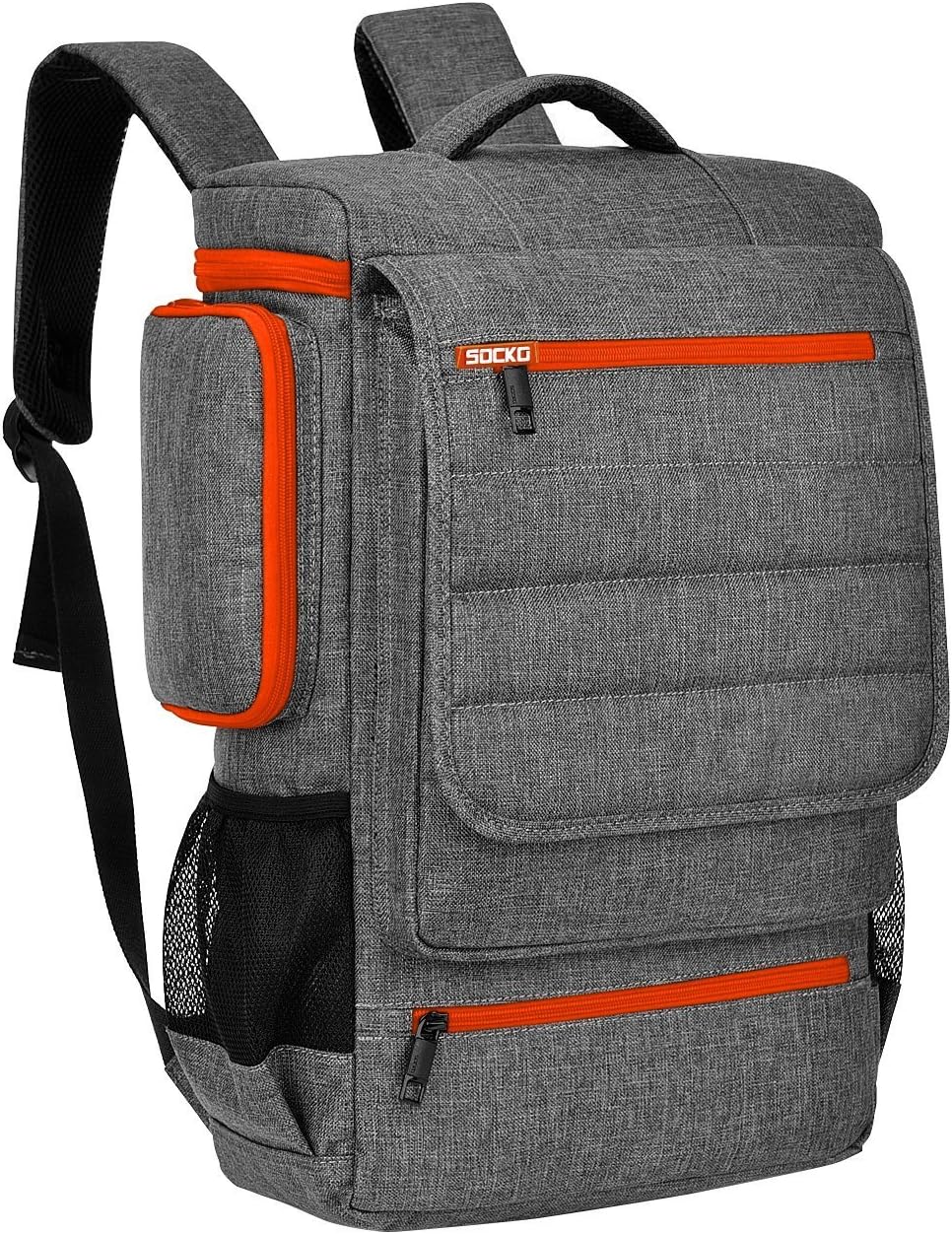Socko Backpack for computer notebook, Ideal for Travel, Affairs, School and Everyday Use, Both for Women and for men, with Compartment for laptop and PDA 17.3 pollici Grigio-Arancio