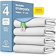 IMPROVIA® Washable Underpads, Heavy Absorbency Reusable Incontinence Pads for Kids, Adults, Elderly, and Pets - Waterproof Protection Floor (White & Blue, 4 Pack - 34"x36")