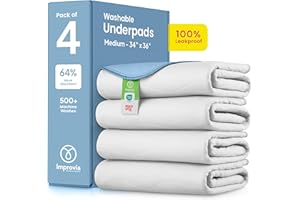 IMPROVIA® Washable Underpads, Heavy Absorbency Reusable Incontinence Pads for Kids, Adults, Elderly, and Pets - Waterproof Protection Floor White & Blue (4 Pack - 34x36)
