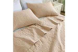 FLYMME Full/Queen Size Quilt Bedding Set,Beige Microfiber Lightweight Soft Bedspread,Reversible Farmhouse Floral Pattern Coverlet Set for All Seasons,3 Piece Includes 1 Quilt and 2 Shams