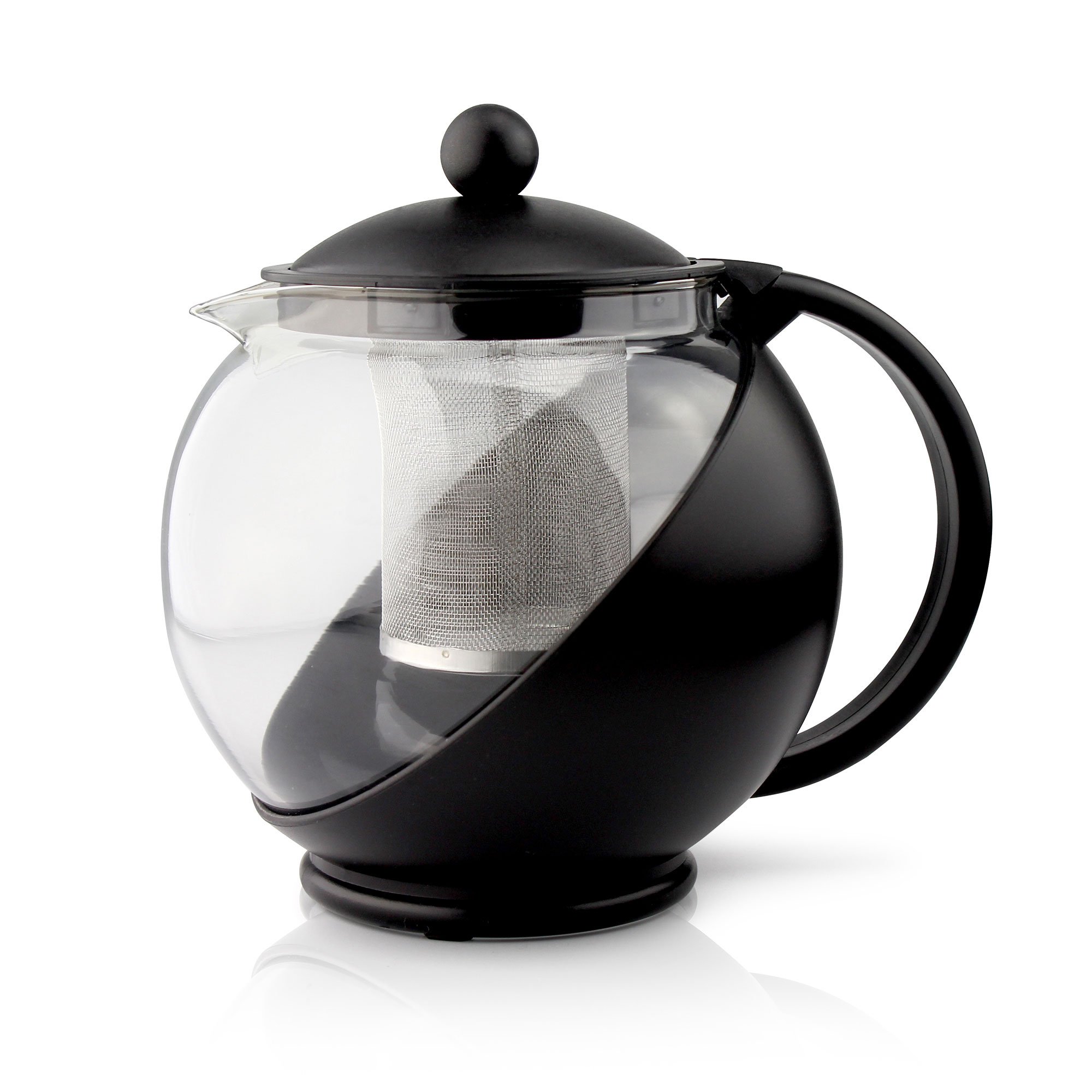 Café Ole Everyday Round Tea Pot Infuser Basket Glass Teapot Loose leaf, Black, 700 ml/24 oz