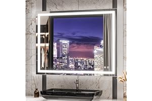 TETOTE LED Mirror for Bathroom 42 x 32 Vanity Mirror with Light Dimmable,Anti Fog Wall Mounted(Horizontal/Vertical), Tempered Glass, Shatterproof
