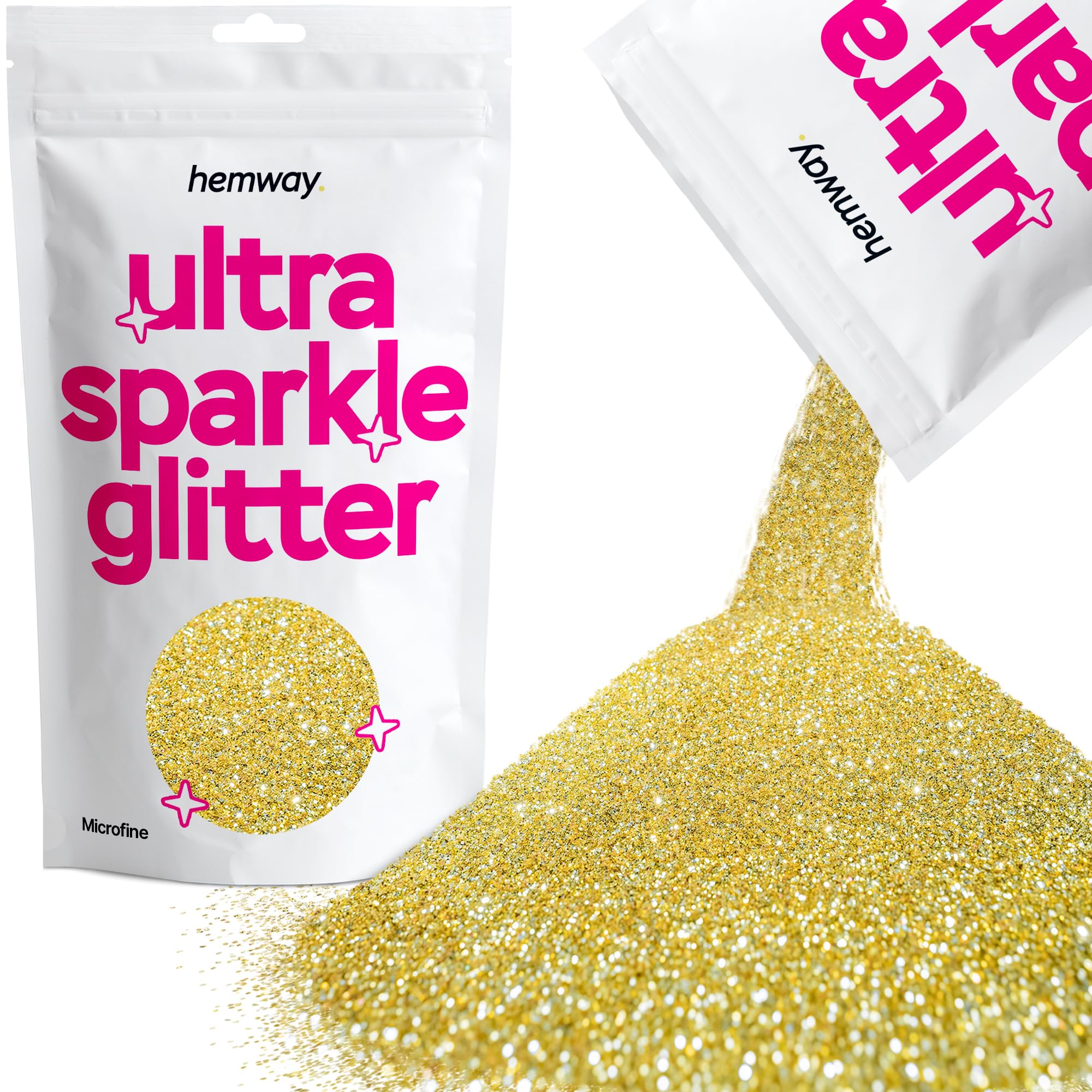 Hemway Ultra Sparkle Glitter Sand Gold 100g Microfine | Glitter for Arts & Craft, Makeup, Nail Art, Crafting, Card Making, Sparkle Decoration