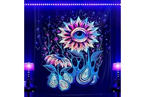ADDWel Blacklight Sunflower Tapestry, Hippie Eye Tapestry Glow In The Dark, UV Reactive Black Light Upright Posters Wall Hanging for Bedroom Dorm Living Room Backdrop Decor