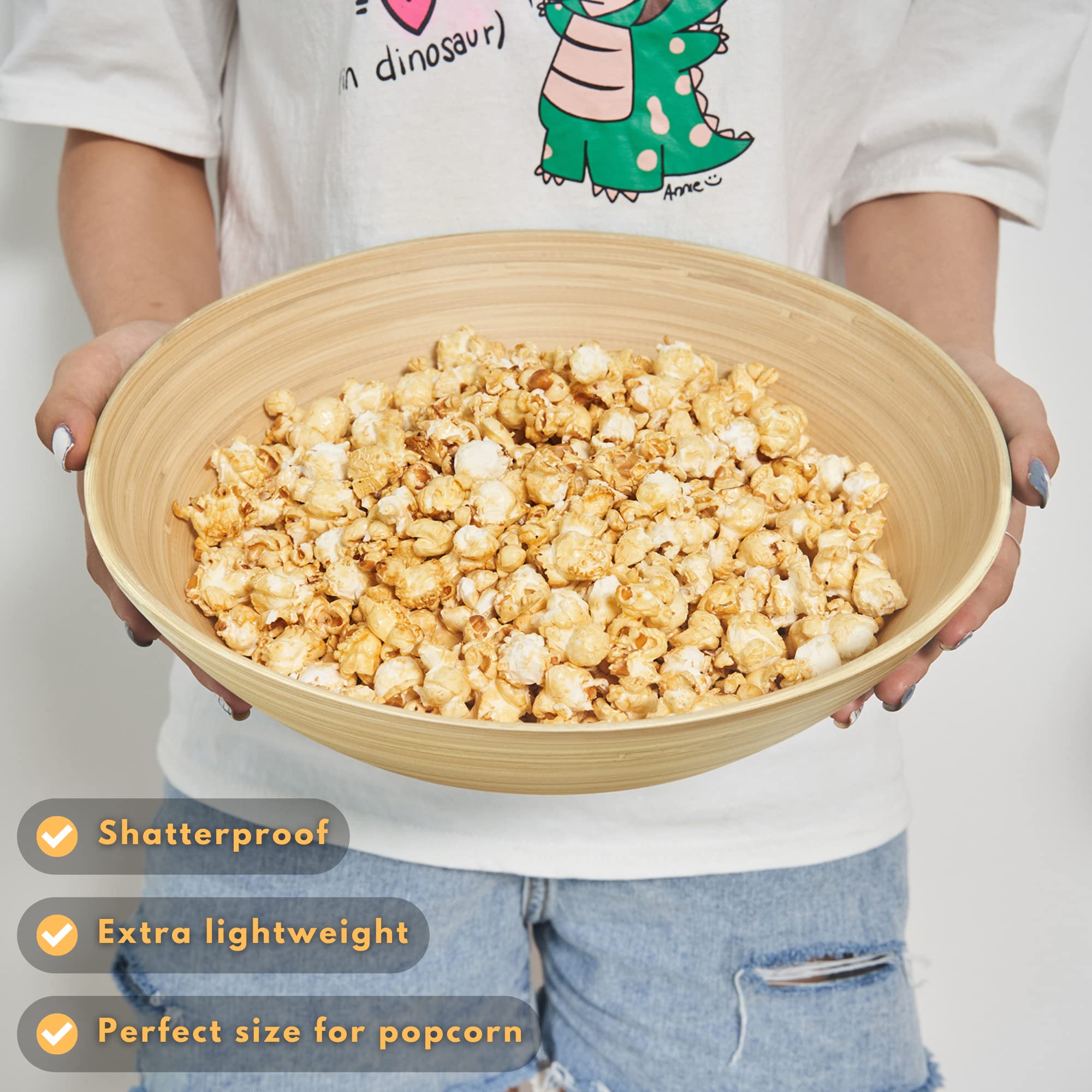 LEXA 12" Handmade Natural Bamboo Wooden Salad Bowl - 130 oz Lightweight Large Wooden Bowls for Food - Bamboo Wooden Fruit Bowl for Kitchen Counter, Wood Bowls for food - Wooden Serving Bowl for Snacks - Image 4