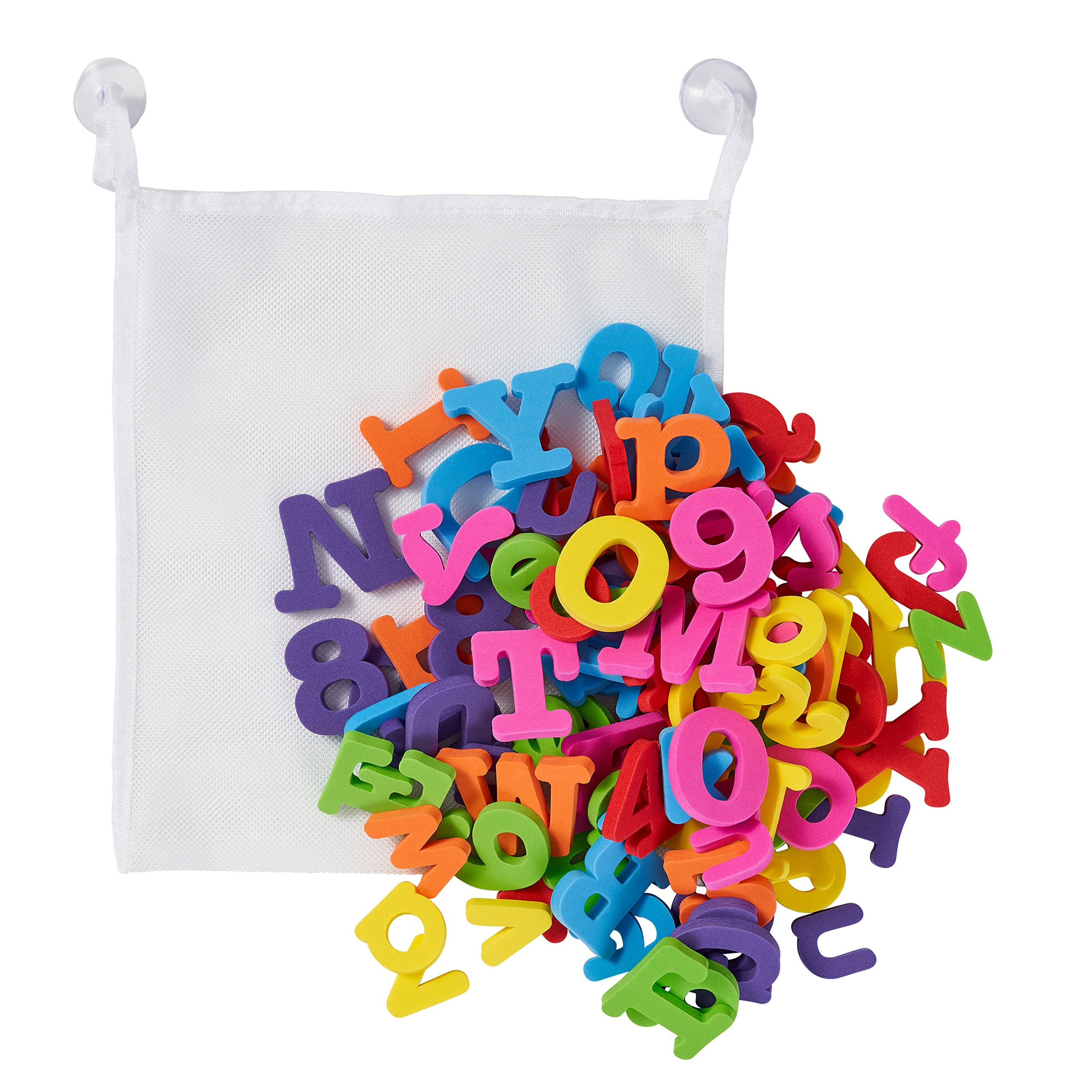 THE TWIDDLERS 100 Bath Toys Letters and Numbers, with Mesh Bag - Removable Foam Educational Alphabet Spelling Soft Bathroom Play Toy for Toddlers