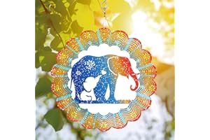64DECALS 64memory Elephant Wind Spinner, Elephant Wind Spinner Hanging for Yard and Garden, Unique Gift wind spinner, 3D Hanging Wind Spinner Outdoor, Cute Elephant Wind Spinner