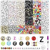 MIIIM 1200pcs 12 Styles Letter Z Alphabet for Bracelets Making, 4x7mm Round Letter Beads, Vowel Beads for Friendship Bracelets Making, Numbers, Hearts in 24 Grid Box