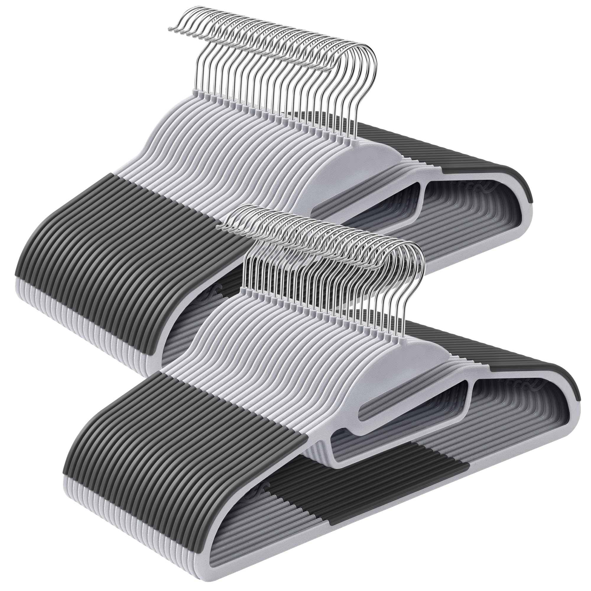 SONGMICS 50 Pack Coat Hangers, Heavy-Duty Plastic Suit Hangers, S-Shaped Opening, Space-Saving, 360º Swivel Hook, 16.3 Inches Wide, Light Gray and Dark Gray UCRP41G-50 Image