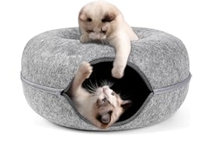 Bininl Cat Tunnel,Peekaboo Cat Cave Bed for Indoor Cats,Cat Donut Tunnel for Pet Cat House,Detachable Round Cat Felt & Washable Interior Cat Play Tunnel(20 Inch, Light Grey)