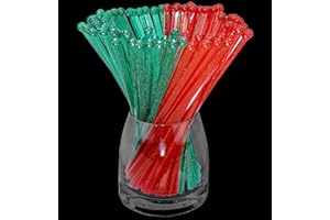 hapray 100-PCS Christmas Green and Red Glitter Plastic Swizzle Sticks, Crystal Cake Pops, Cocktail Coffee Drink Stirrers, Stir Sticks, 7.24 Inch