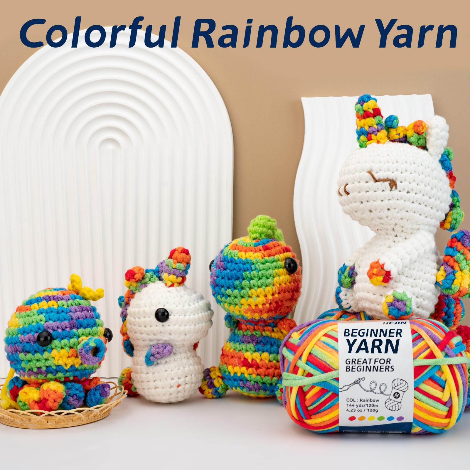 120g Rainbow Color Yarn for Crocheting and Knitting; Rainbow Yarn for Beginners with Easy-to-See Stitches;Worsted-Weight Medium #4;Yarn for Beginners Crochet Kit Making