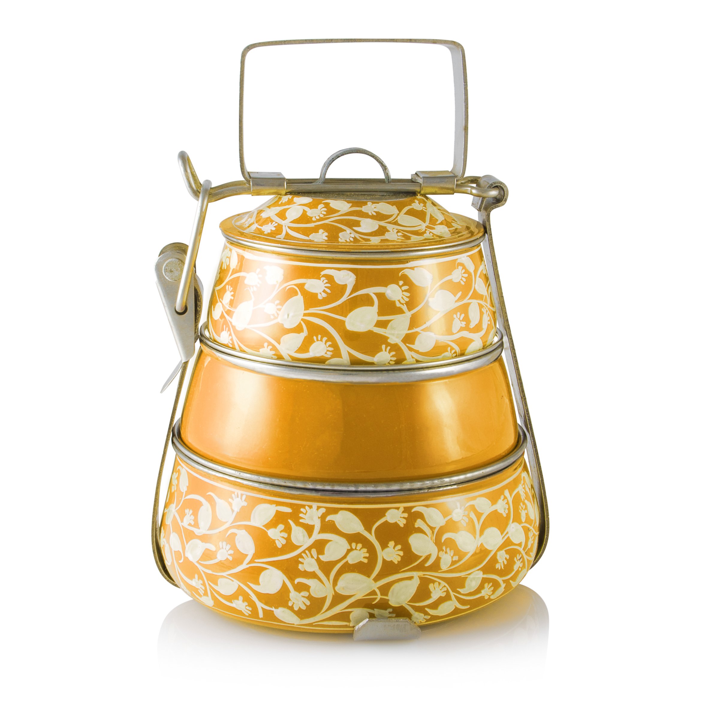 3 Tier Pyramid Yellow Handpainted Tiffin