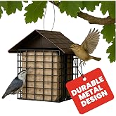More Birds Double Suet Cake Feeder, Weather Guard, Steel Construction | Powder-Coated Black Finish, 6.7in x 5in x 7in, Brown Feeder for Woodpeckers and Wild Birds