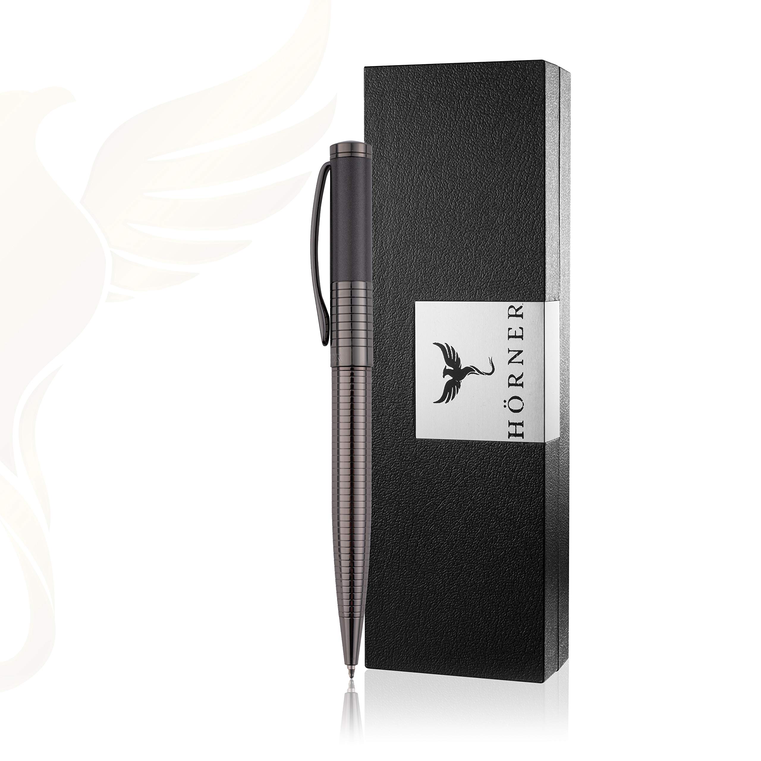 Hörner Fortress High Quality Ballpoint Pen Black Silver | Ink Colour Blue 1 mm | Made of Metal | Elegant Writing Set with Gift Box I Premium Pen for Men and Women | Modern Ergonomic Design