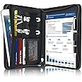 Godery Leather Zippered Padfolio Portfolio Binder 5 x 8 Legal Writing Pad, Professional Business Portfolio for Men & Women, Card Holder, Notepad Clipboard Holder (Black)