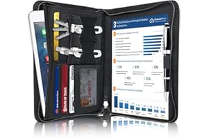 Godery Leather Zippered Padfolio Portfolio Binder 5 x 8 Legal Writing Pad, Professional Business Portfolio for Men & Women, Card Holder, Notepad Clipboard Holder (Black)