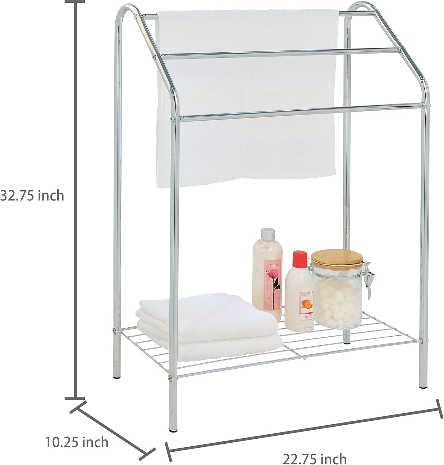 MyGift Freestanding 3 Tier Metal Towel Rack, Chrome Bathroom Towel Bar, Silver-Tone: Home & Kitchen