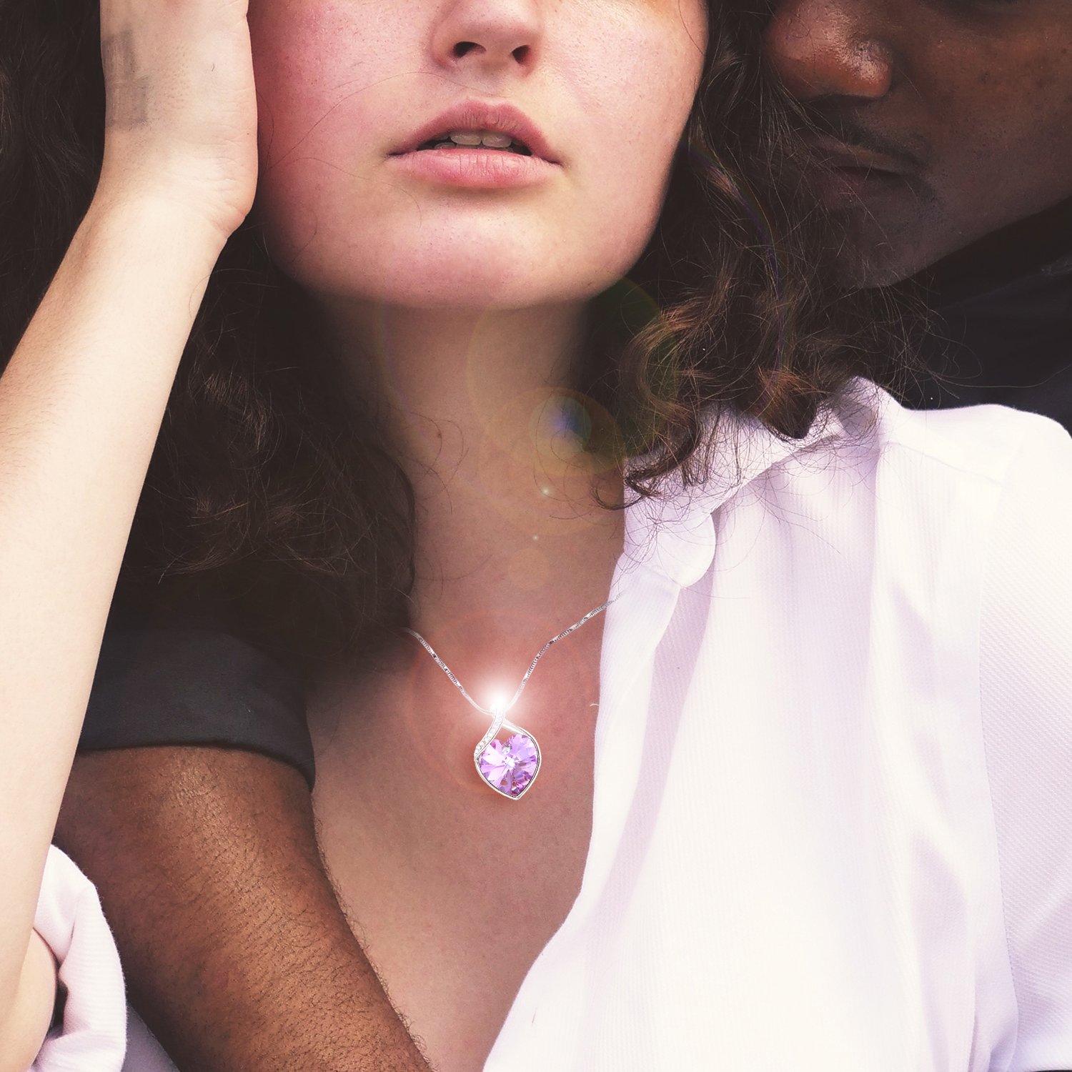 Angelady Lila Klassische Damen Frauen Herz Anhänger Halskette Kette Geschenk für Damen Frauen Mädchen Frau Mutter Freundin, Kristall von Swarovski (Lila)