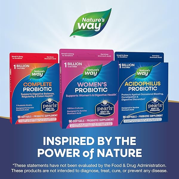 NATURE’S WAY WOMEN’S PROBIOTIC PEARLS, SUPPORTS WOMEN’S AND DIGESTIVE HEALTH*, PROTECTS AGAINST OCCASIONAL CONSTIPATION & BLOATING*, 1 BILLION LIVE CULTURES, 90 SOFTGELS (PACKAGING MAY VARY)