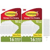 Command 10 lb Medium Picture Hanging Strips, Damage-Free Picture Hangers, No Tools Wall Hanging for Home Decor, White Adhesive, 32 Pairs