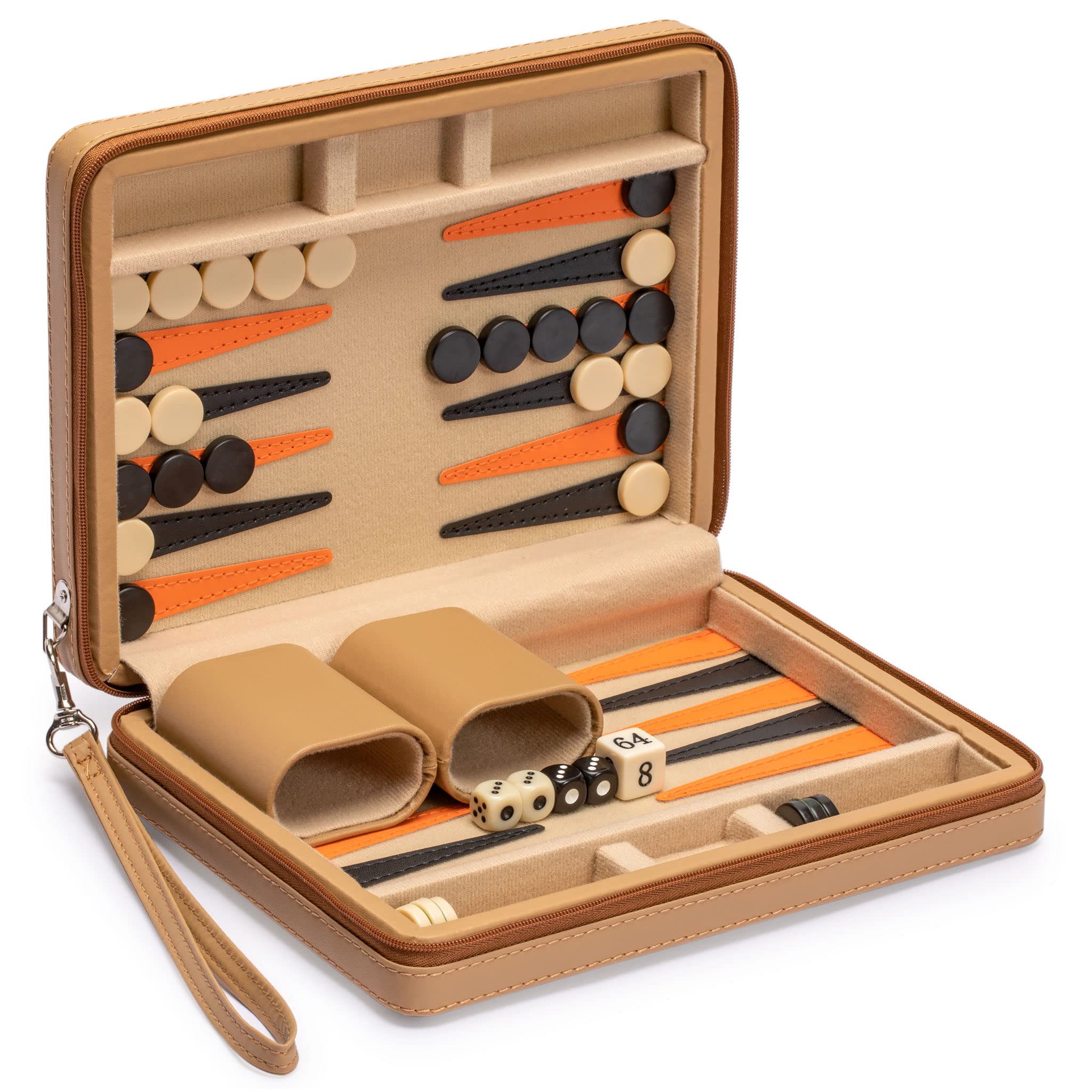 Yellow Mountain Imports Travel Magnetic Leatherette Backgammon Mini Game Set, Bozcaada - with Magnetic Checkers, 9-inch Board