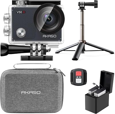 AKASO V50 X Action Camera Selfie Stick Bundle 4K Underwater 2 Batteries