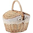 Firlar Wicker Picnic Basket with Lid and Handle, Vintage Picnic Hamper Storage Basket with Washable Lining for Picnic, Camping, Outdoor, Halloween, Thanks Giving, Birthday