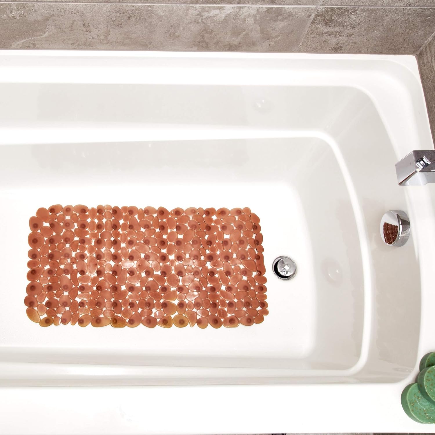 iDesign Pebblz Suction Non-Slip Bath Mat for Shower, Bathtub, Stall, 26" x 13.5", Brown: Home & Kitchen