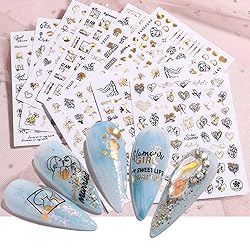 Gold Rose Flowers Leaf Love Heart Lips Letters Nail