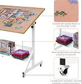 Tektalk Jigsaw Puzzle Table Board with Cover, Height Adjustable Easel, 1500 view 7