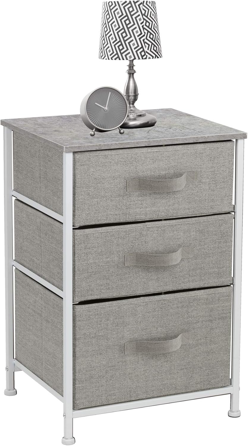 Sorbus Nightstand with 3 Drawers - Bedside Furniture & Accent End Table Chest for Home, Bedroom Accessories, Office, College Dorm, Steel Frame, Wood Top, Easy Pull Fabric Bins (Gray): Kitchen & Dining