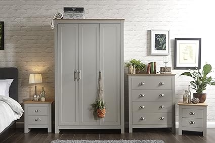 Home Source Country Pine Mdf 4 Pc Bedroom Set Wardrobe Chest Of