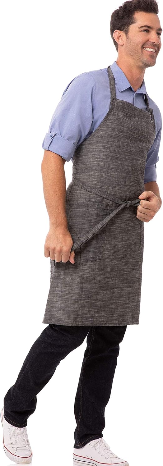 Chef Works Unisex Corvallis Bib Apron, Black/Steel Gray, One Size: Clothing