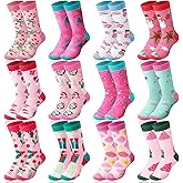 Ramede 12 Pairs Pink Christmas Socks for Women Bulk with Snowman Santa Xmas Crew Socks Holiday Gift for Stocking Stuffer Party Favors