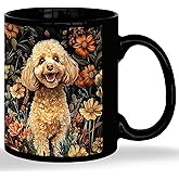 MKIJUHB Floral Poodle Mug, Poodle Gifts for Women Ceramic Coffee Cup With Handle, Dog Mom Dad Lovers Gifts, Vintage Cottagecore Floral Dog Tea Mug, 11 Ounce