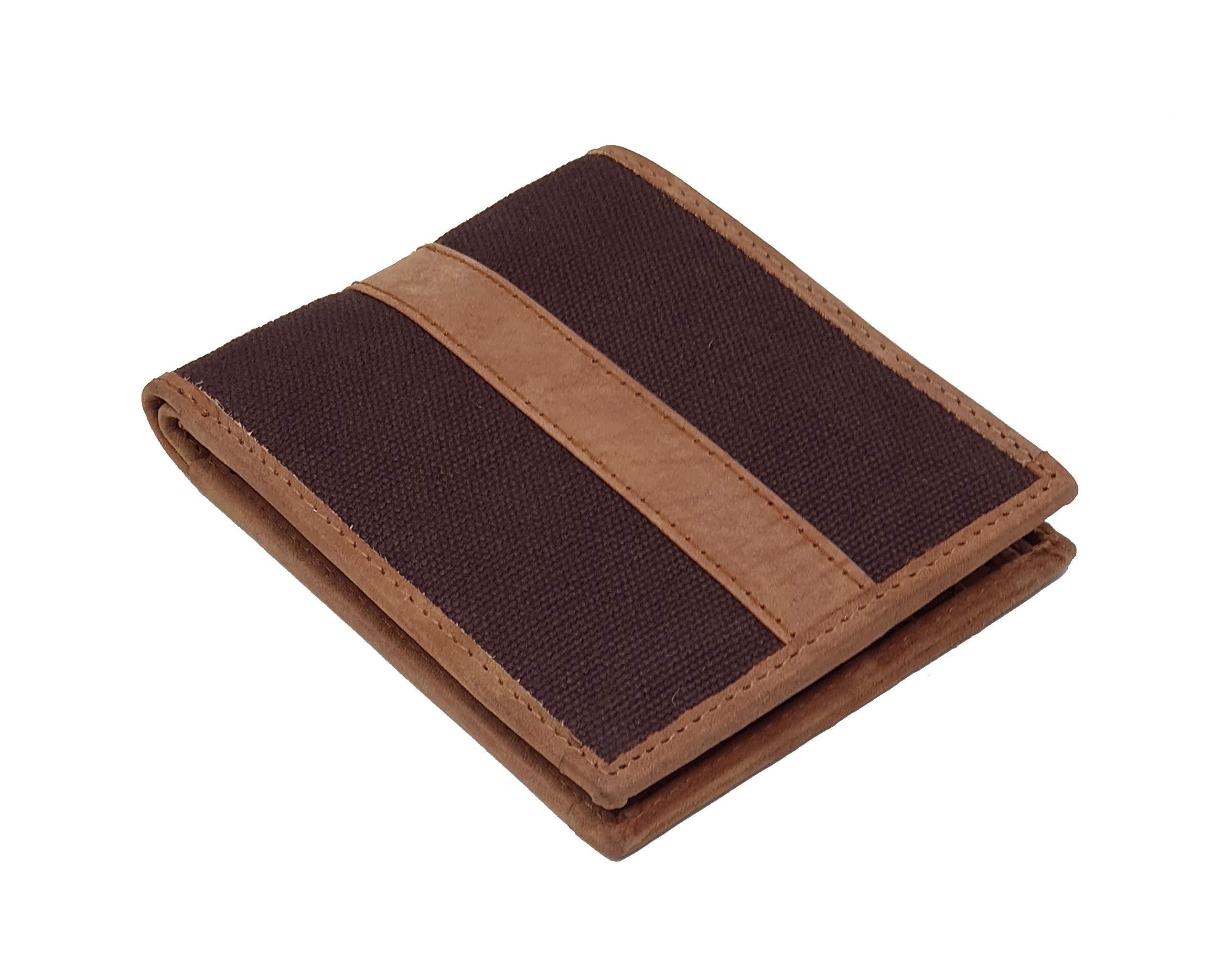 STARHIDE Mens/Boys Brown Denim Wallet Bifold Canvas & Real Leather Wallet Cardholder #1214