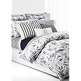 Lauren Ralph Lauren Evan Blue Palm Floral Stripe 3 Pc King Duvet Cover Set Bedding Bed Spread (King (U.S. Standard))
