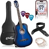 Ashthorpe 38-inch Beginner Acoustic Guitar (Blue), Starter Kit with Gig Bag, Extra Strings, Strap, Picks, and Lessons
