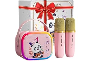 WUGIHAN Kids Karaoke Machine for Girls & Boys, Portable Bluetooth Speaker with Disco Lights, 2 Mini Microphones with Fun Voice Changing Function, Perfect Birthday Party Toy Gift for Toddlers and Teens (Pink)