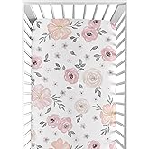 Sweet Jojo Designs Fitted Baby Crib Sheets (Pink/Grey Boho Floral) for Girls, Infant Nursery, Toddler Room - Standard Size (Watercolor, Bohemian, Shabby Chic, Rose, Flower, Farmhouse, Gray, Blush)