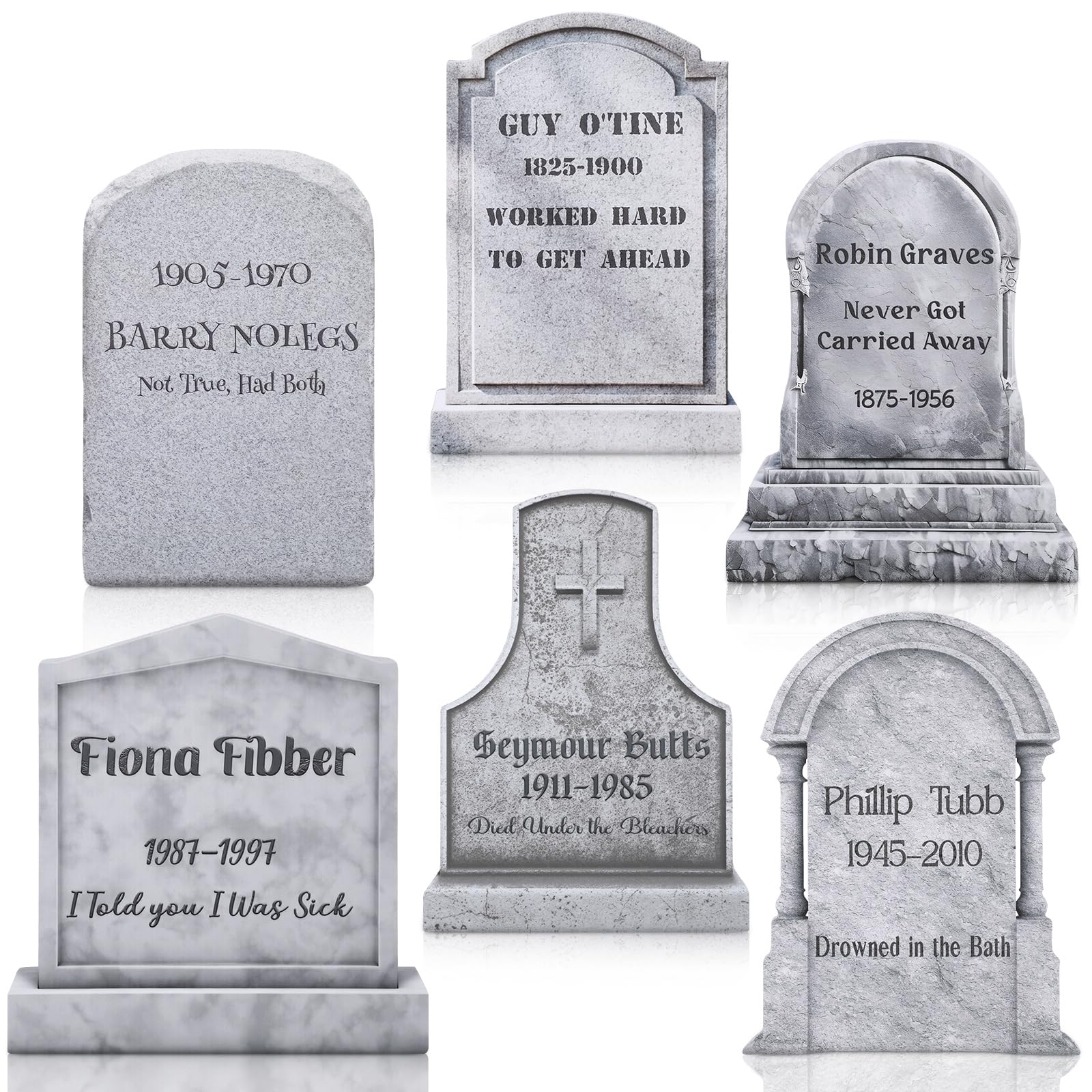 Photo 1 of Blosssound 6 Pcs Funny Halloween Tombstone Yard Signs Humor Gravestone Headstone Outdoor Decorations with Stakes Waterproof Graveyard Lawn Yard Signs for Halloween Garden Decor