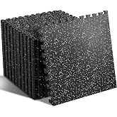 SUPERJARE 0.56'' Thick 48 Sq Ft Rubber Top Gym Flooring for Home Gym | High Density Gym mat with Upgraded Rubber Top, 12 Pcs Interlocking EVA Foam Exercise Equipment mat, Workout Mat, Black/Grey