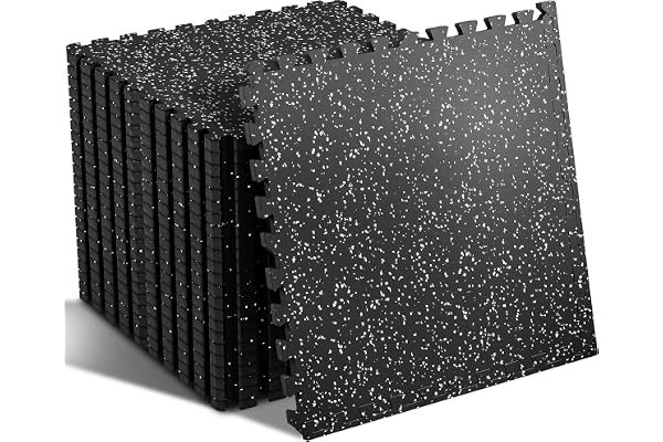 SUPERJARE 0.56'' Thick 12 Pcs 48 Sq Ft Rubber Top Exercise Equipment Mats, High Density EVA Foam Mats with Rubber Top, Interl