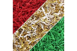 LOMIMOS 300 g - Papier raphia de Noël - Déchiquetage de confettis - Rouge/vert/doré - Pour emballage cadeau, bricolage, décor