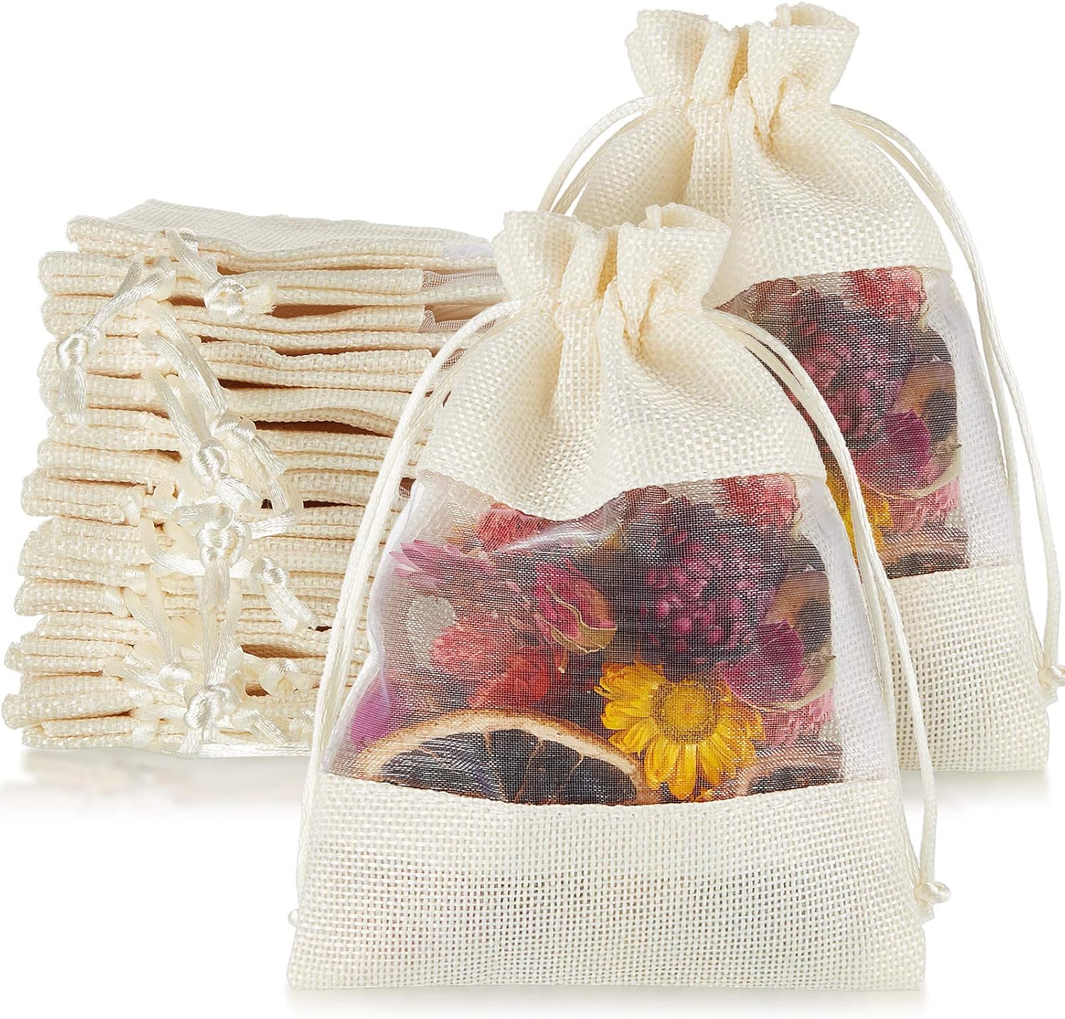 50 Pieces 5 x 7 Inch Linen Burlap Sheer Bag Organza Bag