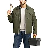 TBMPOY Men's Winter Canvas Jacket Thick Sherpa Fleece Lined Trucker Work Utility 5 Pockets Cotton Warm