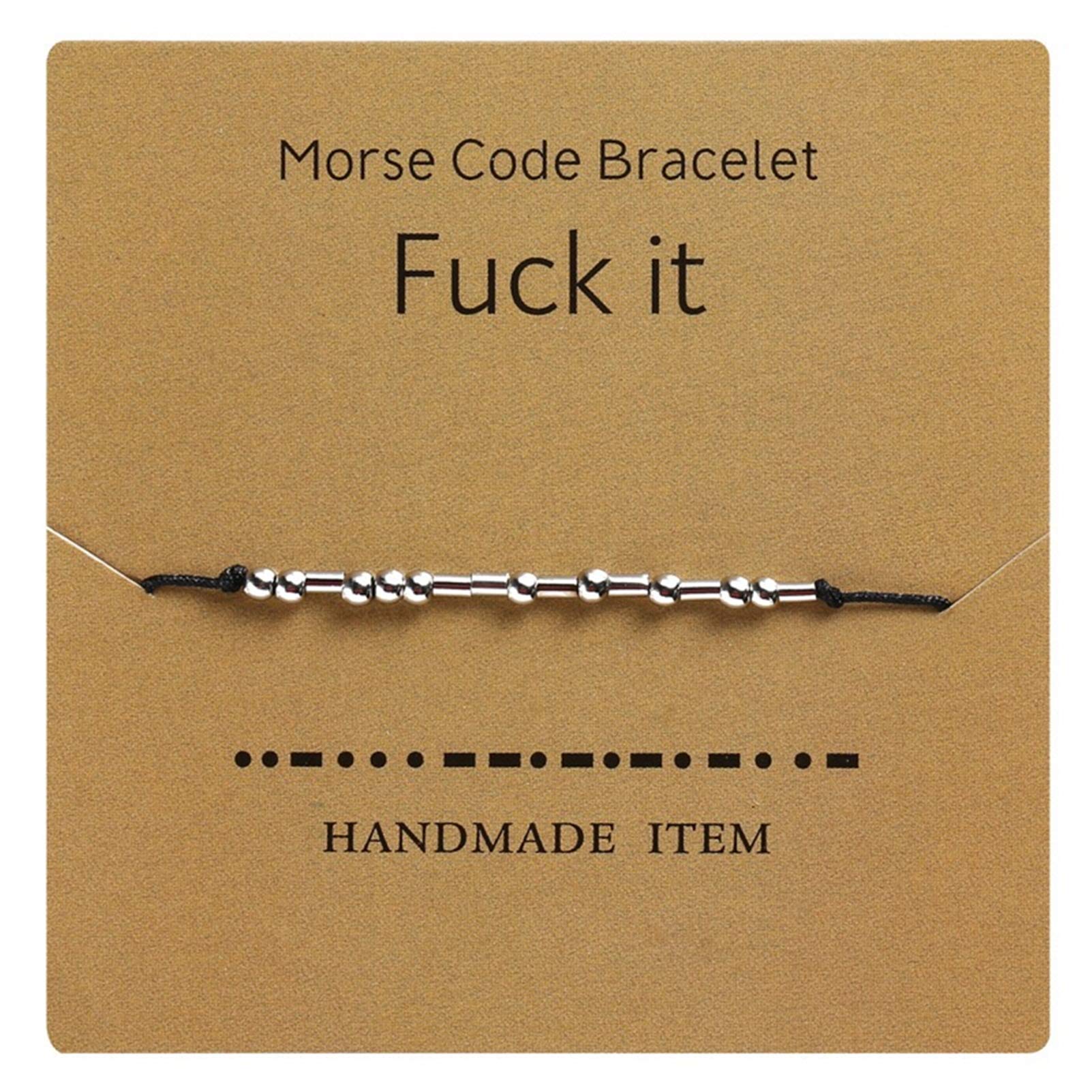 HMOOY Morse Code Bracelet Silver Plated Beads on Silk Cord Friendship Bracelet Secret Message Morris Jewelry for Women Men Gifts for Her Him (Fuck it)