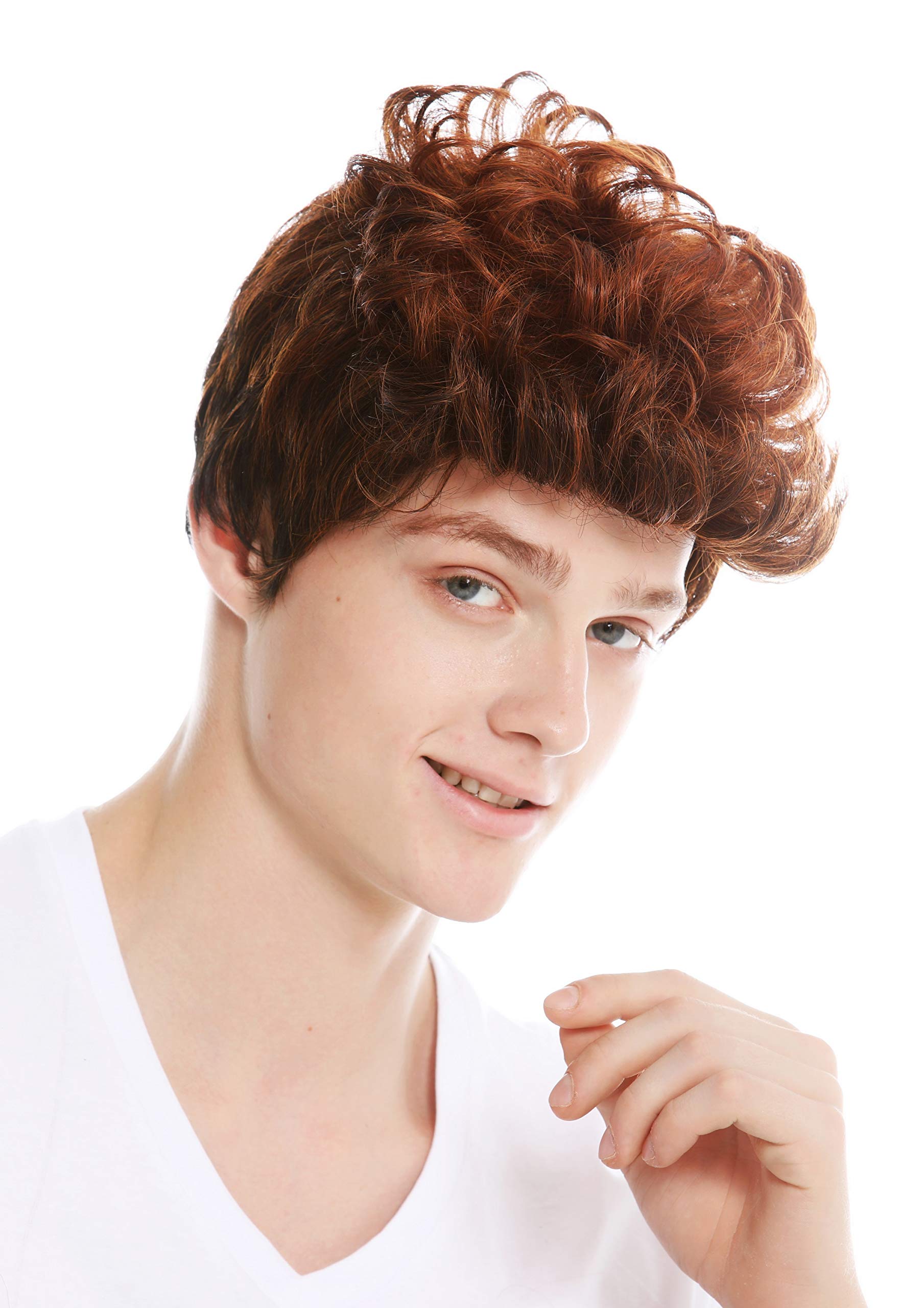 WIG ME UP - TC-1013-W8+33H wig short women woman man men curly tips top curls black brown reddish brown mix